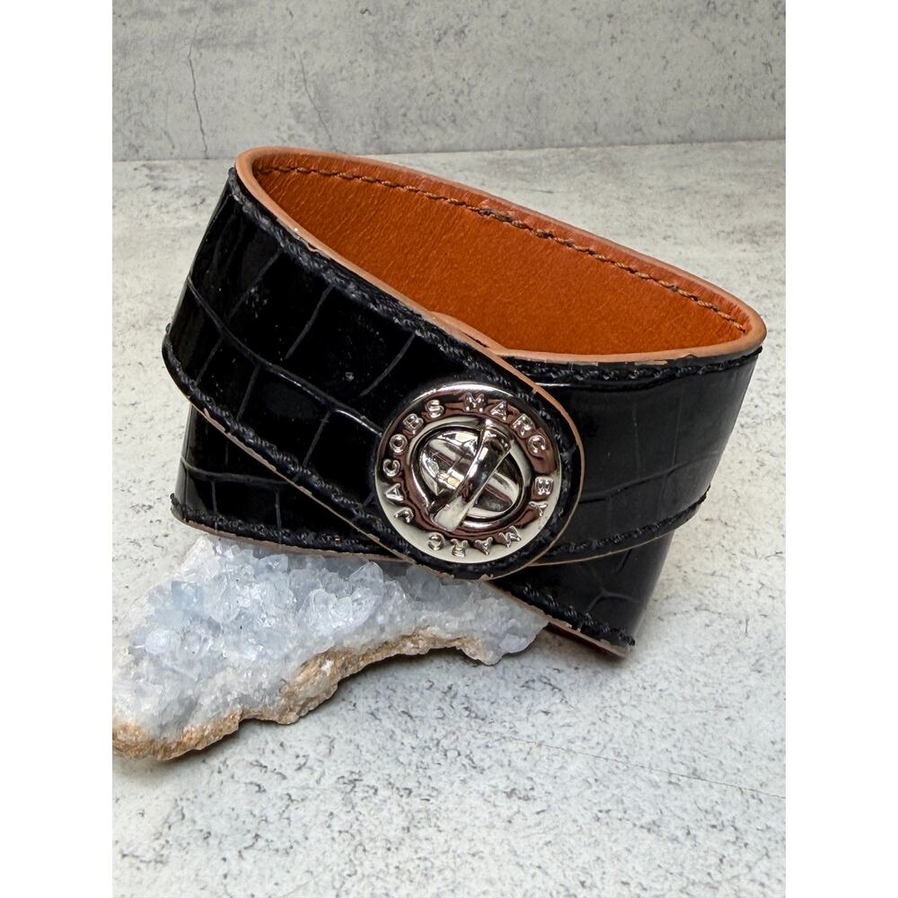 Marc Jacobs Black Cross Wrap Bracelet Silvertone Hardware - Picture 2 of 7